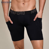 Hanford Athletic Men Pro Cool Quick Dry Compression Shorts with 2 Side Pockets Wayne - Black (Single Pack)