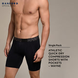 Hanford Athletic Men Pro Cool Quick Dry Compression Shorts with 2 Side Pockets Wayne - Black (Single Pack)
