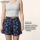 Fem by Hanford Ladies Women 100% Premium Cotton Woven Comfy Sleep Lounge Boxer Shorts Wendi 01 04 05 (1PC) Big Plus Size