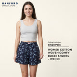 Fem by Hanford Ladies Women 100% Premium Cotton Woven Comfy Sleep Lounge Boxer Shorts Wendi 01 04 05 (1PC) Big Plus Size