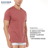 Hanford Men Teens R-Neck Cotton Knit Modern Fit Short Sleeves Shirt - Withered Rose (SinglePack)