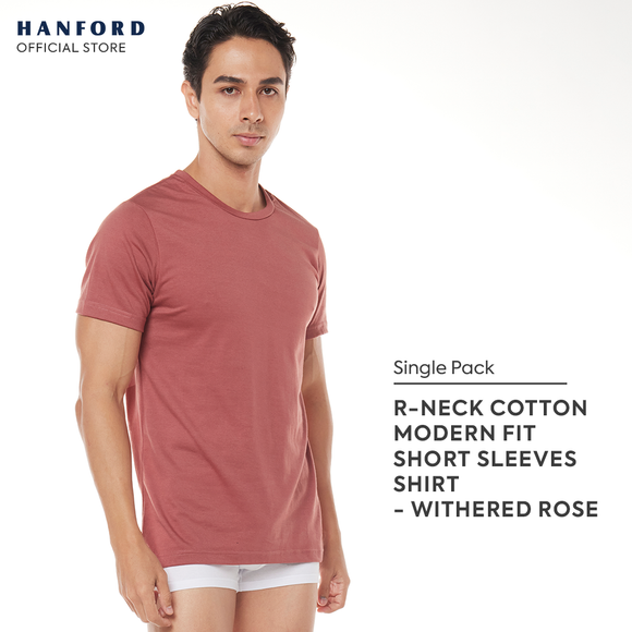 Hanford Men Teens R-Neck Cotton Knit Modern Fit Short Sleeves Shirt - Withered Rose (SinglePack)