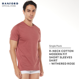 Hanford Men Teens R-Neck Cotton Knit Modern Fit Short Sleeves Shirt - Withered Rose (SinglePack)