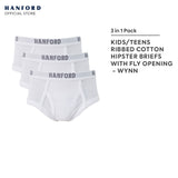 Hanford Kids/Teens Premium Ribben Cotton Hipster Briefs Wynn - White (3in1 Pack)