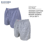 Fem by Hanford Ladies Women 100% Premium Cotton Woven Boxer Shorts Xyla (2in1 Pack)