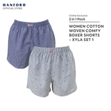 Fem by Hanford Ladies Women 100% Premium Cotton Woven Boxer Shorts Xyla (2in1 Pack)