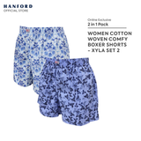 Fem by Hanford Ladies Women 100% Premium Cotton Woven Boxer Shorts Xyla (2in1 Pack)