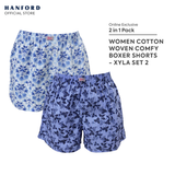 Fem by Hanford Ladies Women 100% Premium Cotton Woven Boxer Shorts Xyla (2in1 Pack)