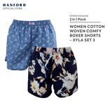 Fem by Hanford Ladies Women 100% Premium Cotton Woven Boxer Shorts Xyla (2in1 Pack)