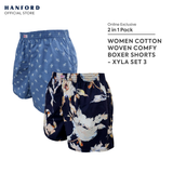 Fem by Hanford Ladies Women 100% Premium Cotton Woven Boxer Shorts Xyla (2in1 Pack)