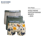 Hanford Kids/Teens Cotton Hipster Boxer Briefs Zoo - Zoo Animals & Stripe Print (3in1 Pack)