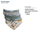 Hanford Kids/Teens Cotton Hipster Briefs Zoo - Zoo Animals & Stripe Print (3in1 Pack)