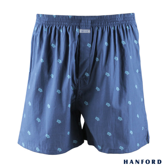 Hanford Men 100% Premium Cotton Woven Boxer Shorts Linear - Linear Print/Dark Denim (SinglePack)