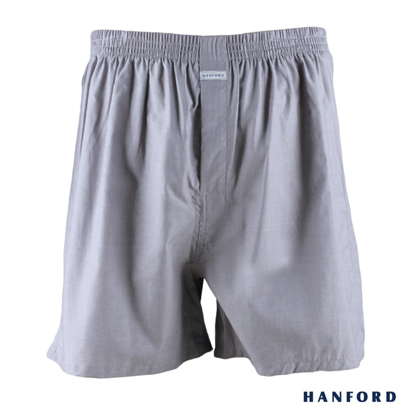 Hanford Men 100% Premium Cotton Woven Boxer Shorts Bryan - Chambray/Gray (SinglePack)