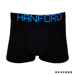Hanford Men Cotton w/ Spandex Boxer Briefs Tropic Collection Dawn - Black/Blue Logo (Single Pack)