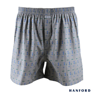 Hanford Men 100% Premium Cotton Woven Boxer Shorts Tribe - Tribe Print/Moon Mist (SinglePack)