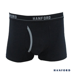 Hanford Men Cotton w/ Spandex Boxer Briefs w/ Fly Opening Benson - Black (Single Pack)