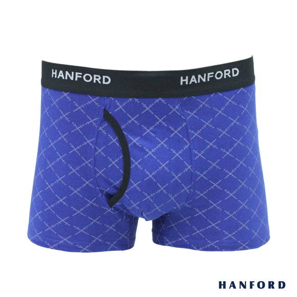 Hanford Men Cotton w/ Spandex Boxer Briefs w/Fly Opening w/ Print Sword - True Blue (Single Pack)