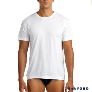 Hanford Men R-Neck Cotton Modern Fit Short Sleeves Shirt - White (Single Pack)