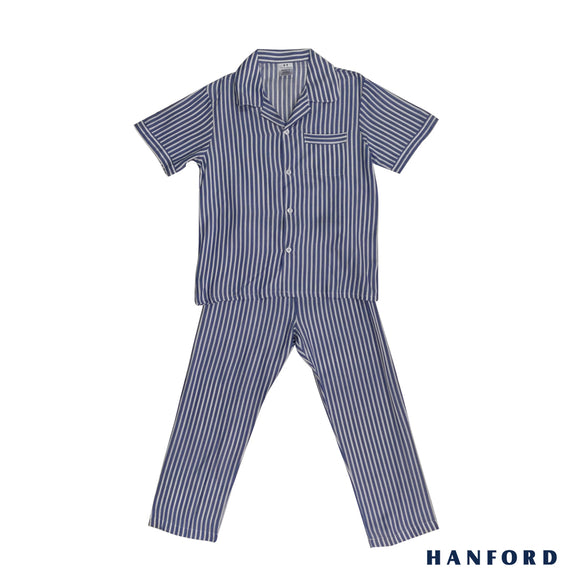 Hanford Kids/Teens 100% Premium Cotton Sleepwear Pajama - Woven Stripe/BlueWhite (1set)