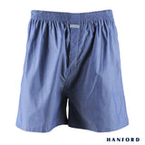 Hanford Men 100% Premium Cotton Woven Boxer Shorts Bryan - Chambray/Blue (SinglePack)