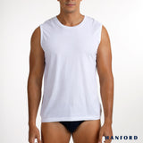 Hanford Men R-Neck Cotton Modern Fit Sleeveless Shirt - White (Single Pack)