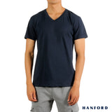 Hanford iCE Men 100% Cotton V-Neck Modern Fit Short Sleeves Shirt - Dark Navy (Single Pack)