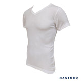 Hanford Men V-Neck Cotton Ribbed Body Hug Muscle Shirt Snug - White (Single Pack)