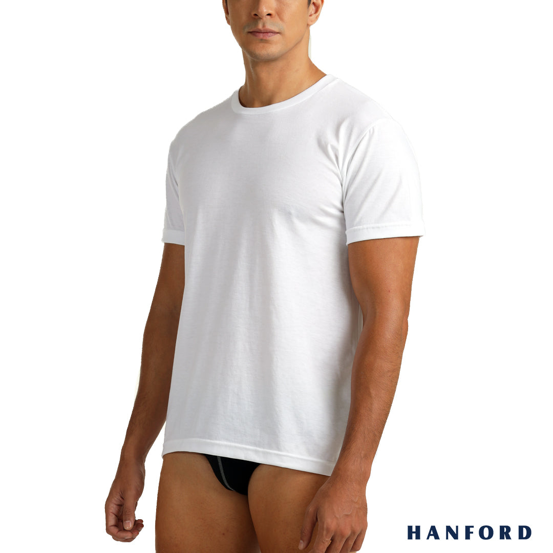 Hanford Men R-Neck Cotton Modern Fit Short Sleeves Shirt - White (Sing ...