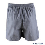 Hanford Men 100% Premium Cotton Woven Boxer Shorts Bryan - Chambray/Black (SinglePack)