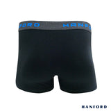 Hanford Men Cotton w/ Spandex Boxer Briefs Oxy - Black/Brilliant Blue Logo (Single Pack)