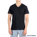 Hanford iCE Men 100% Cotton V-Neck Modern Fit Short Sleeves Shirt - Black (Single Pack)