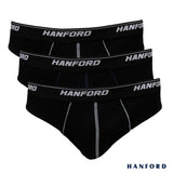 Hanford Men Premium Cotton w/ Contrast Stitch Briefs - Black (3in1 Pack)