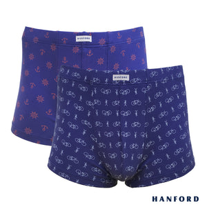Hanford Men Cotton w/ Spandex Boxer Briefs Axle Collection - Blue (2in1 Pack)