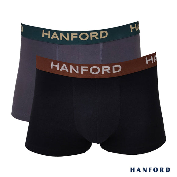 Hanford Men Cotton w/ Spandex Boxer Briefs Earth01 Collection - Black/Gray (2in1 Pack)