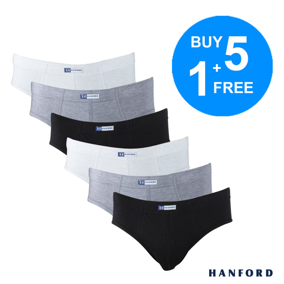 Hanford Men Regular Cotton Briefs Inside Garter - Assorted Basic Color (6in1 Value Pack Half Dozen)
