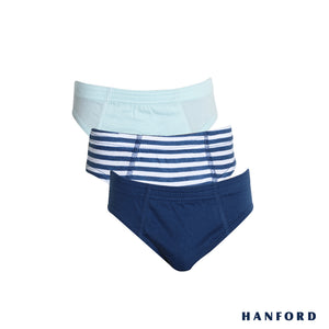 Hanford Kids/Teens Regular Cotton Briefs Inside Garter Noddy - 2 Plain Color/1 Stripe (3in1 Pack)