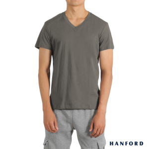 Hanford iCE Men 100% Cotton V-Neck Modern Fit Short Sleeves Shirt - Steel (Single Pack)