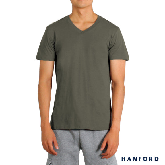 Hanford iCE Men 100% Cotton V-Neck Modern Fit Short Sleeves Shirt - Dark Shadow (Single Pack)