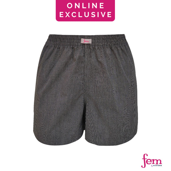 Fem by Hanford Ladies Women 100% Premium Cotton Woven Comfy Sleep Lounge Boxer Shorts Stripe FW3 (1PC)