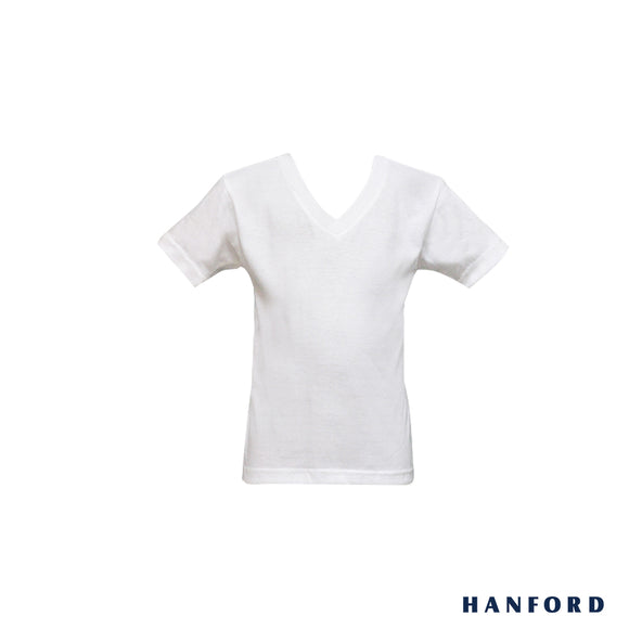 Hanford Kids V-Neck Cotton Single Jersey Short Sleeves Shirt - White (Single Pack)